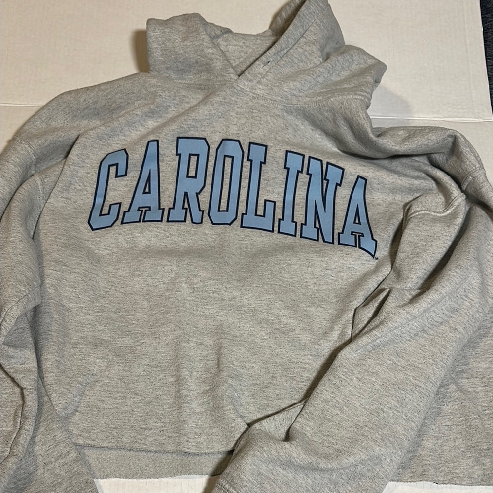 Cropped Gray Carolina Hoodie with Blue Print